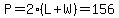 P=2%2A%28L%2BW%29=156