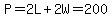 P=2L%2B2W=200