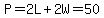 P=2L%2B2W=50