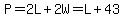 P=2L%2B2W=L%2B43