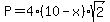 P=4%2A%2810-x%29sqrt%282%29