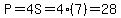 P=4S=4%287%29=28