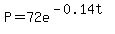P=72e%5E%28-0.14t%29
