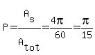 P=A%5Bs%5D%2FA%5Btot%5D=%284pi%29%2F60=pi%2F15