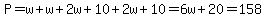 P=w%2Bw%2B2w%2B10%2B2w%2B10=6w%2B20=158