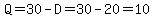 Q=30-D=30-20=10