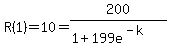 R%281%29+=+10+=+200%2F%281%2B199e%5E%28-k%29%29