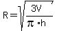 R=sqrt%28%283V%29%2F%28pi%2Ah%29%29
