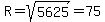 R=sqrt%285625%29=75
