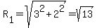 R%5B1%5D=sqrt%283%5E2%2B2%5E2%29=sqrt%2813%29