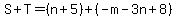 S%2BT=%28n%2B5%29%2B%28-m-3n%2B8%29