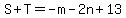 S%2BT=-m-2n%2B13
