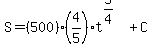 S=%28500%29%284%2F5%29t%5E%285%2F4%29%2BC