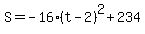 S=-16%28t-2%29%5E2%2B234