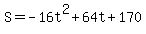 S=-16t%5E2%2B64t%2B170