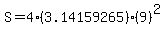 S=4%283.14159265%29%289%29%5E2