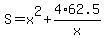 S=x%5E2%2B4%2A62.5%2Fx