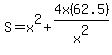 S=x%5E2%2B4x%2862.5%29%2Fx%5E2