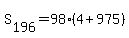 S%5B196%5D+=+98%284+%2B+975%29