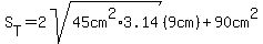 S%5BT%5D+=+2sqrt%2845cm%5E2%2A3.14%29%289cm%29+%2B+90cm%5E2