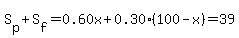 S%5Bp%5D+%2B+S%5Bf%5D=+0.60x+%2B+0.30%28100+-+x%29+=+39