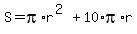 S+=+pi%2Ar%5E%282%29%2B10%2Api%2Ar