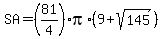 SA=%2881%2F4%29pi%2A%289%2Bsqrt%28145%29%29
