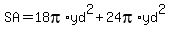 SA=18pi%2Ayd%5E2+%2B+24pi%2Ayd%5E2