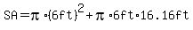 SA=pi%2A%286ft%29%5E2%2Bpi%2A6ft%2A16.16ft