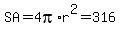 SA+=+4pi%2Ar%5E2+=+316