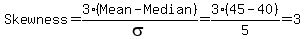 Skewness+=+3+%2A+%28Mean++-++Median%29+%2F+sigma+=+3%2A%2845+-+40%29%2F5+=+3
