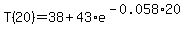 T%2820%29+=+38+%2B+43%2Ae%5E%28-0.058%2A20%29