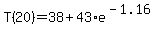 T%2820%29+=+38+%2B+43%2Ae%5E%28-1.16%29
