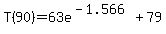 T%2890%29+=+63e%5E%28-1.566%29+%2B+79