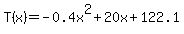 T%28x%29=+-0.4x%5E2%2B20x%2B122.1