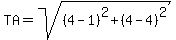 TA=sqrt%28%284-1%29%5E2%2B%284-4%29%5E2%29
