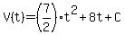 V%28t%29=%287%2F2%29t%5E2%2B8t%2BC
