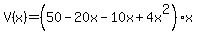 V%28x%29=%2850-20x-10x%2B4x%5E2%29x