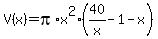 V%28x%29=pi%2Ax%5E2%2A%2840%2Fx-1-x%29