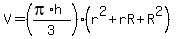 V=%28%28pi%2Ah%29%2F3%29%28r%5E2%2BrR%2BR%5E2%29