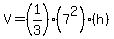 V=%281%2F3%29%287%5E2%29%28h%29