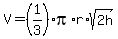 V=%281%2F3%29pi%2Ar%2Asqrt%282h%29