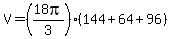 V=%2818pi%2F3%29%28144%2B64%2B96%29+