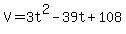 V=3t%5E2-39t%2B108