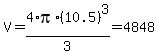 V=4%2Api%2A%2810.5%29%5E3%2F3=4848