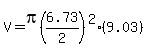 V=pi%286.73%2F2%29%5E2%289.03%29
