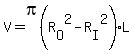 V=pi%28R%5BO%5D%5E2-R%5BI%5D%5E2%29%2AL