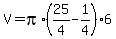 V=pi%2A%2825%2F4-1%2F4%29%2A6