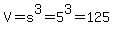 V=s%5E3=5%5E3=125
