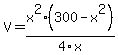 V=x%5E2%2A%28300-x%5E2%29%2F4x